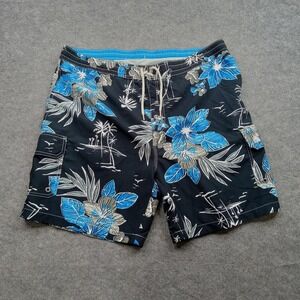 Caribbean Joe Swim Trunks Mens Large Black Blue Floral Board‎ Shorts Mesh Lined